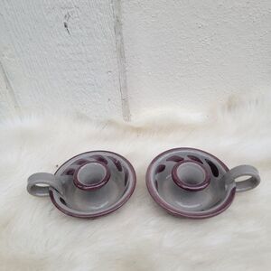 2 Studio Pottery Chamber stick Candle Holders Signed